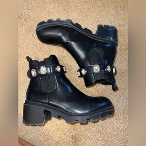 Black Heeled Boots with Gem Strap